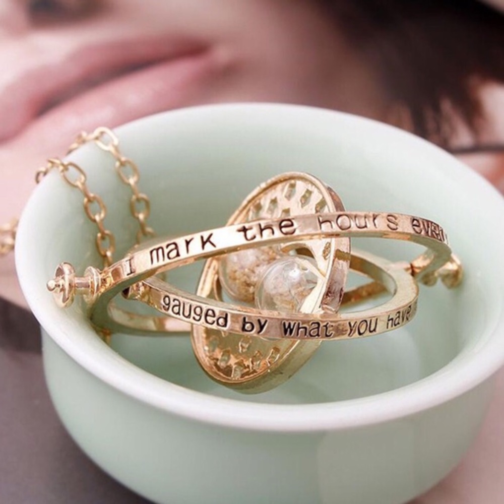 Harry Potter Gold Time Turner Sand Hourglass Pendant Necklace - Picture 2 of 10